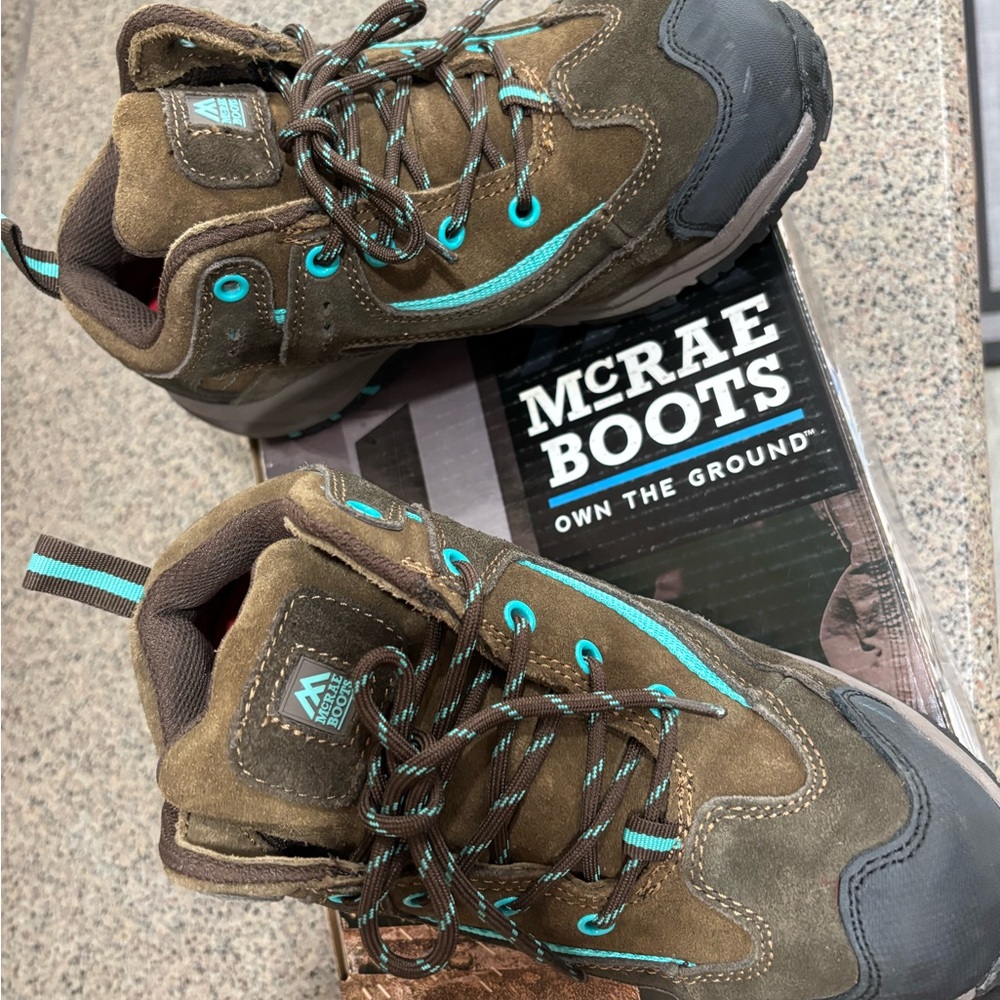 Women's Brown and Teal composite toe Boots
